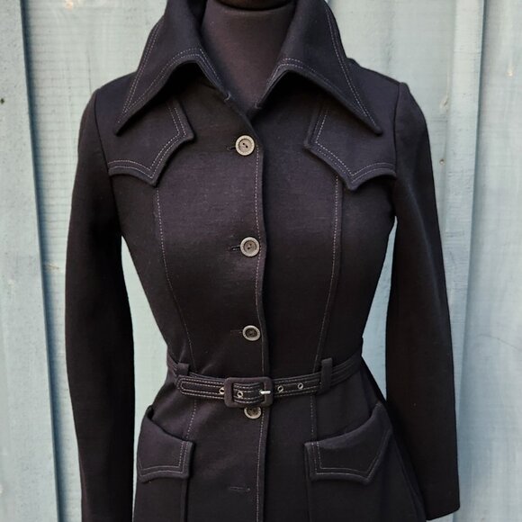 Lee Parker Navy Belted Jacket Size Small Vintage Circa 1970s to 1980s - Picture 1 of 4